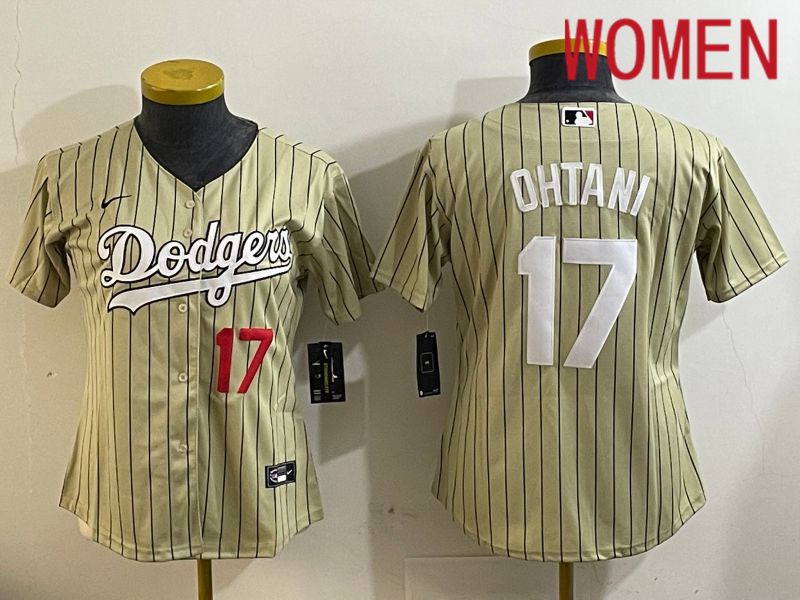 Women Los Angeles Dodgers 17 Ohtani Green Stripe Game 2024 Nike MLB Jersey style 5
